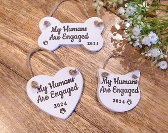 Newly Engaged Couples Gift, My Humans Are Engaged, Personalised Novelty Pet Keepsake, Dog Lover's, Cat Lovers Gift, Handcrafted Clay Gift.