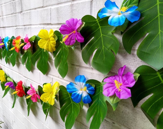 Tropical Garland for Weddings, Hawaiian Flower Tiki Bar Decoration