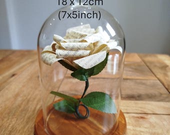 Personalised First Anniversary Gift, Handcrafted Paper Rose in Heart-Topped Glass Bell Jar – Personalised with Your Message, Vows, or Lyrics