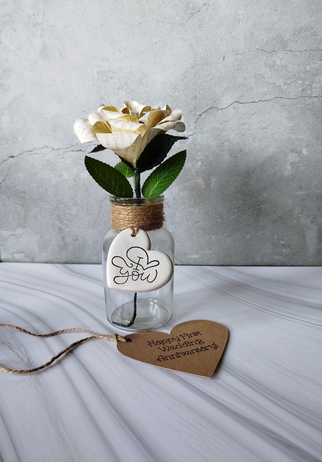 Paper Roses Messages Personalized Paper Rose With Custom Text in Glass Jar First Anniversary ...