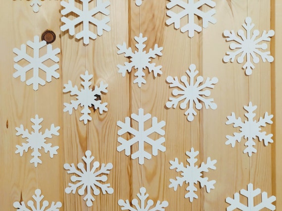 Large Snowflakes - Set of 5 White Glittered Snowflakes - Measures 12 D  -Two Assorted Designs Snowflake Decorations - Snowflake Window Décor -  Winter