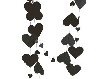 Black Heart Garland 8ft - Gothic Wedding, Halloween Decoration