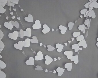 White Wedding Garland, Valentine's, Engagement Bunting, Bridal Shower, Hen Party, Baby Shower Decor, White Hearts, Heart Garland