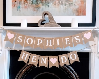 Personalised Hen Party Banner, Custom Bridal Shower & Hen Do Garland, Pink Heart Bunting