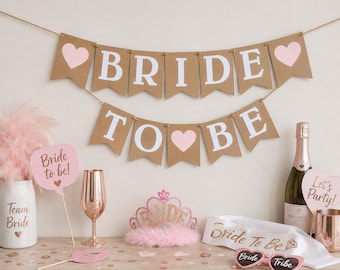 Bride To Be Banner - Heart Hen Party Decoration, White Bridal Shower Bunting, Hen Do Garland, Pink Heart Decor