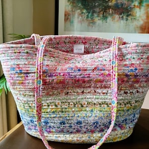 Large Tote Bag Handmade Quilted Cotton Pastel Fabric Shopper, Beach, Gym & Spa Bag, Eco-Friendly 100% Cotton