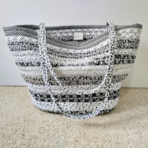 Large Tote Bag Handmade Quilted Cotton Black And White Fabric Shopper, Beach, Gym & Spa Bag, Eco-Friendly 100% Cotton
