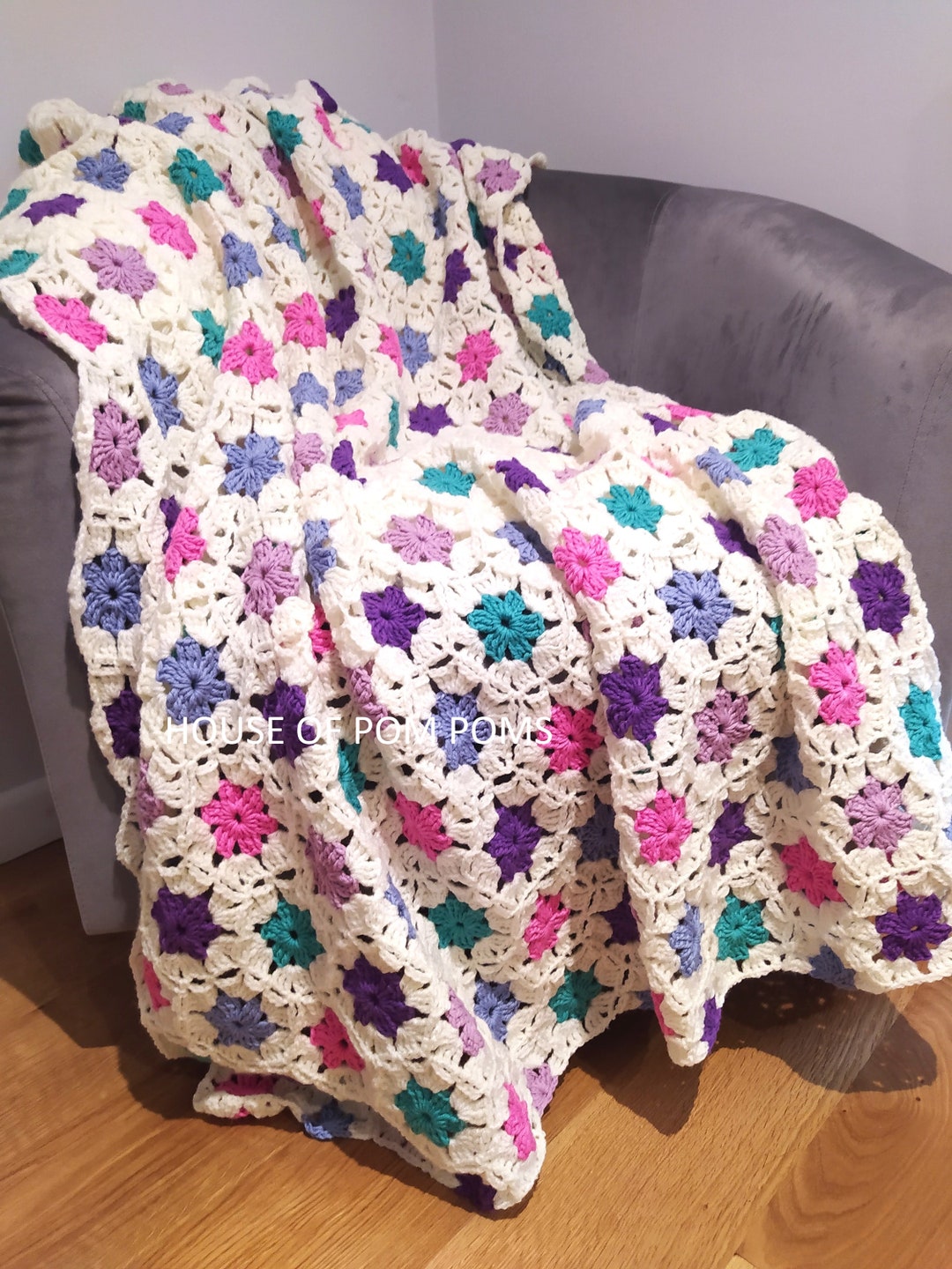 Instant Download Easy Granny Square Throw Pattern, Joinasyougo