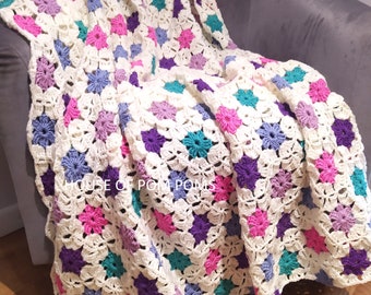 Instant Download - Easy Granny Square Throw Pattern, Join-As-You-Go Hexagon Afghan Technique, includes a Free Full Video Tutorial Link