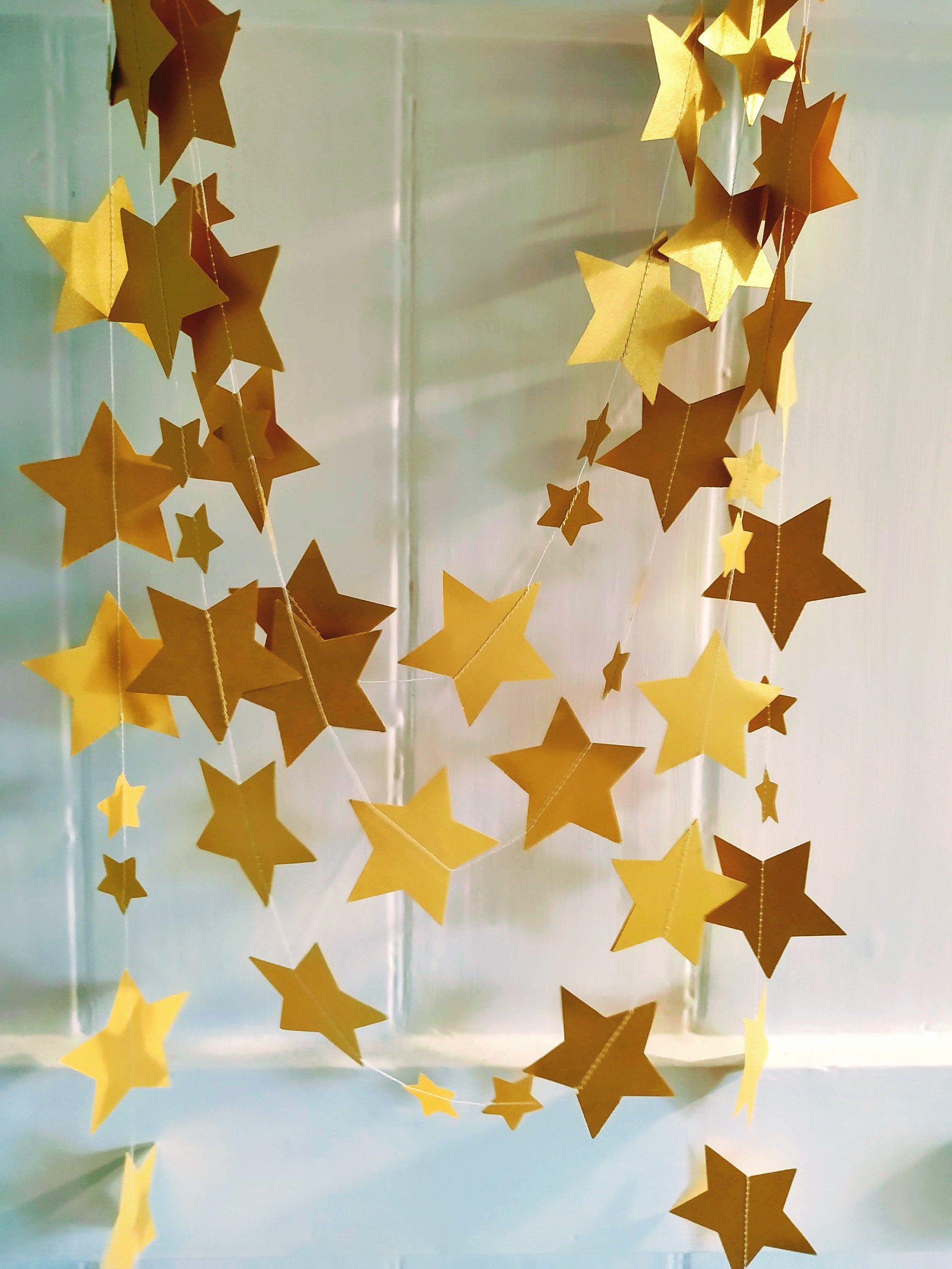 Gold Shimmer Star Garland Gold Christmas Decorations Holiday | Etsy