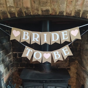 Bride To Be Banner - Heart Hen Party Decoration, White Bridal Shower Bunting, Hen Do Garland, Pink Heart Decor
