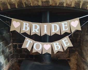 Bride To Be Banner - Heart Hen Party Decoration, White Bridal Shower Bunting, Hen Do Garland, Pink Heart Decor