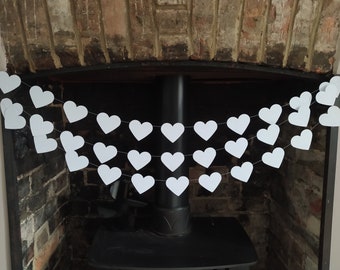 White Heart Garland, Elegant And Stylish White Wedding Bunting, Engagement, Bridal Shower, Hen Party, Anniversary, Valentine Decor.