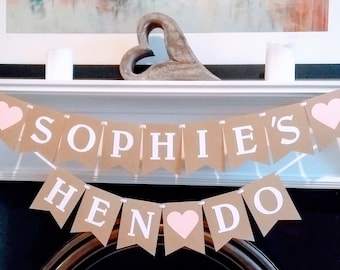 Personalised Hen Party Banner, Custom Bridal Shower & Hen Do Garland, Pink Heart Bunting
