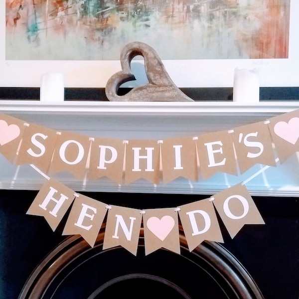 Custom Hen Party Decoration, Bridal Shower Banner, Personalised Hen Do Garland, Pink Heart Decor, Bridal Shower Bunting