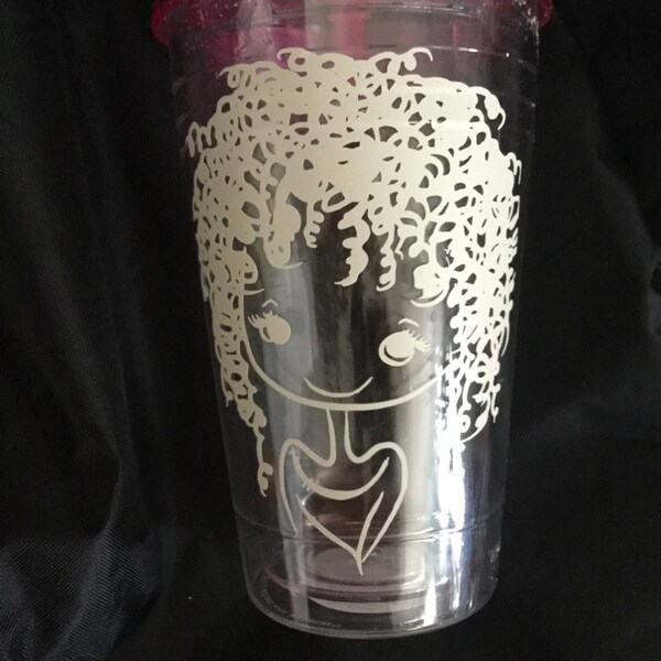 Clear Tumbler with curly girl