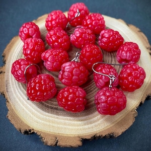 Raspberry Earrings: Handmade Polymer Clay Berries, Vegan Jewelry