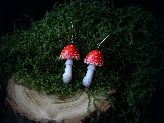 Amanita Muscaria Mushroom Earrings: Polymer Clay Toadstool, Forest jewelry