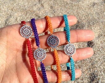 Mandala bracelet-Beach bracelet-Summer jewelry-Adjustable bracelet-Macrame jewelry-Friendship bracelet-Boho jewelry-Flower charm