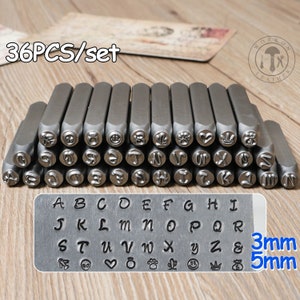 WorkOnLeather MS1903 36PCS Jewelry Metal Stamps Alphabet Set A-Z Emoji Heart Symbol Leather Punch Die Craft Stamping Tools Steel Metal Tool