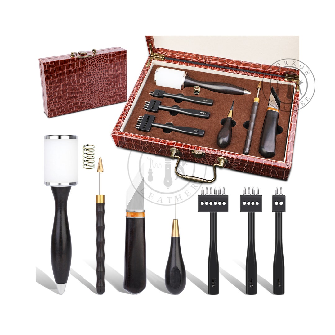 Leather Tool Box, Leather Tool Caddy, Punch Tool, Trimmer, Hammer