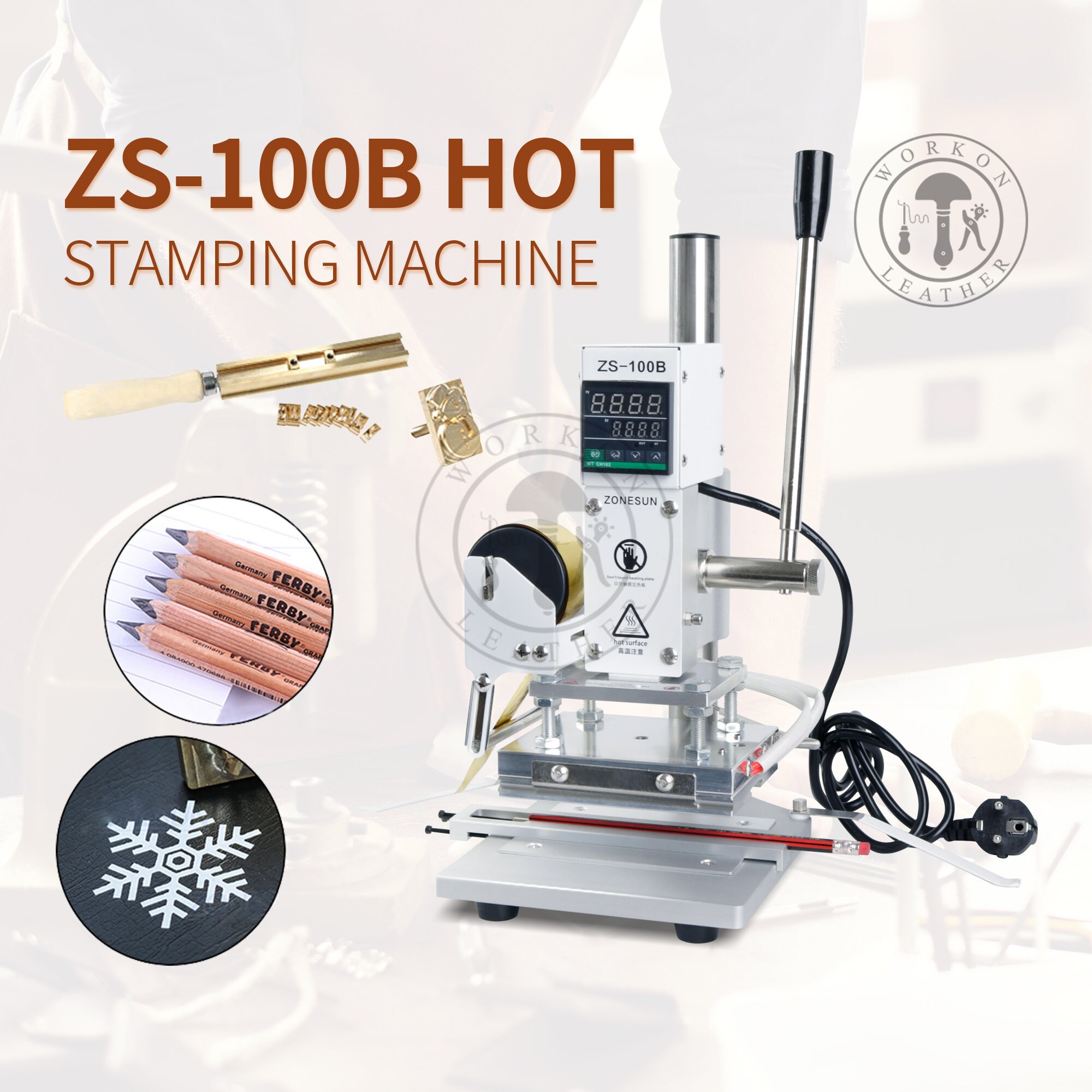 ZONEPACK ZS-100B Dual Use Hot Foil Stamping Machine Manual Bronzing Machine  Pencils Leather Embossing Machine