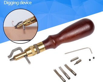 5 in1 DIY Adjustable Groover Leather Craft Adjustable Pro Stitching Groover Crease Leather Tools wtih 3 Replace Edge Beveler