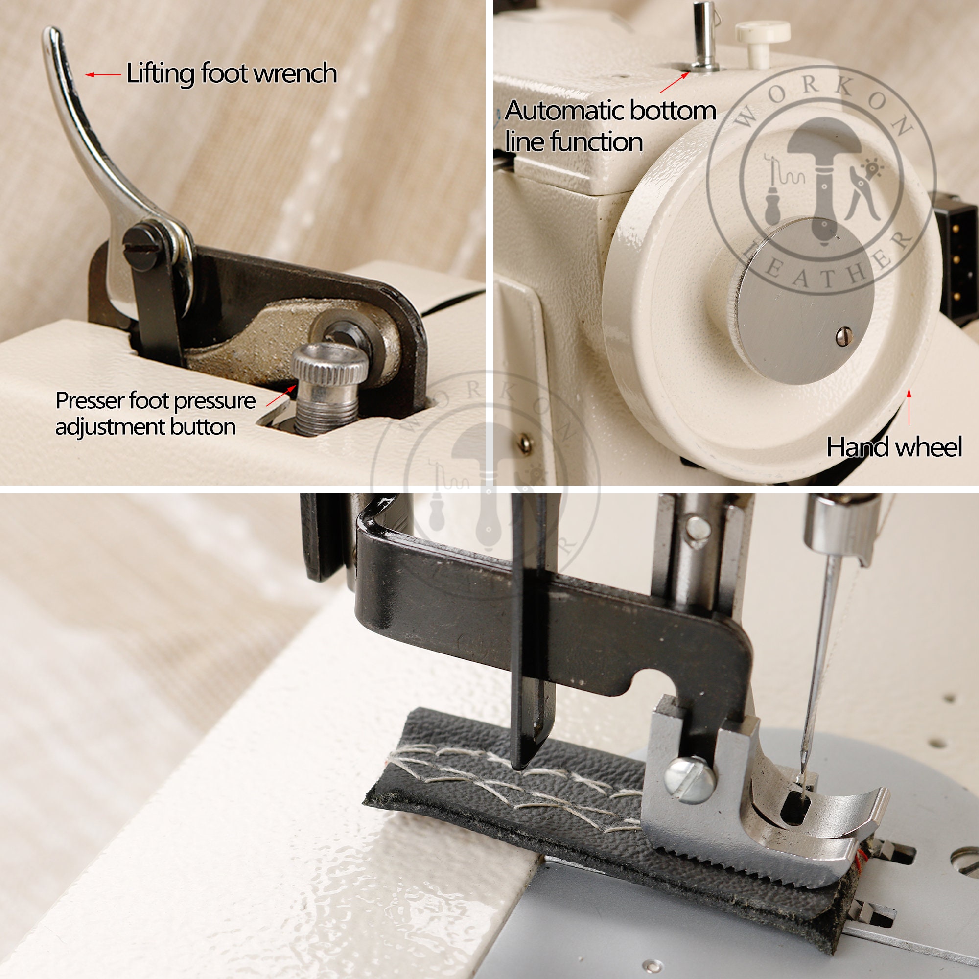 Workonleather 106-rp-straight Household Thick Fur Leather Clothes Fabric  Material Thread Sewing Stitching Machine Tool Reverse Zag Stitch D 