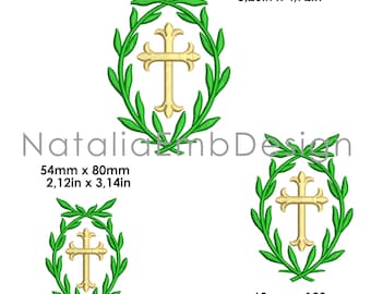 Laurel wreath embroidery, laurel frame embroidery, laurel wreath design, cross design