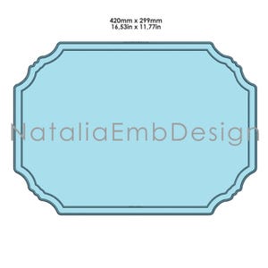 May include: A light blue, rectangular design with a decorative border. The dimensions are 16.53 inches by 11.77 inches. The text "NataliaEmbDesign" is printed in the center of the design.