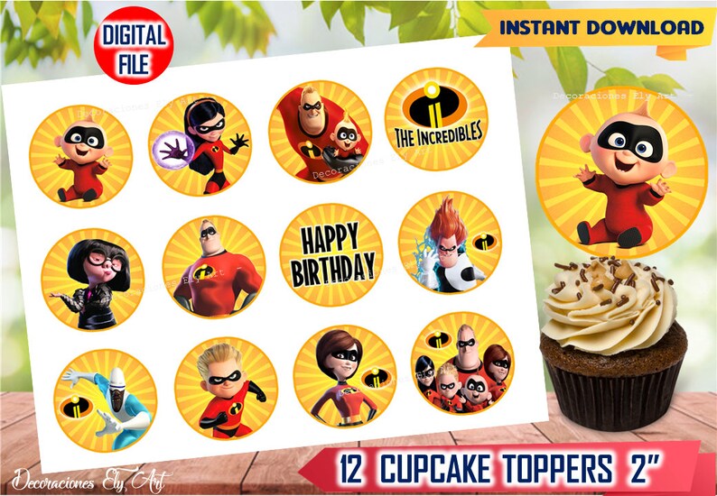 The Incredibles thème Comestible Gaufre Cup Cake Disc Topper
