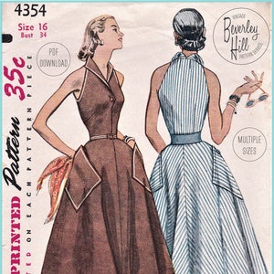 Vintage Sewing Pattern Reproduction 1950s 50s Chic Collared Sleeveless Dress Large Pocket Multi Sizes Bust 30 32 34 36 38 INSTANT DOWNLOAD