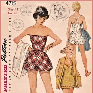 Vintage Sewing Pattern Reproduction- 1950&#39;s 50&#39;s Playsuits Sleeveless Coat- Multiple Sizes Bust 29 30 31 32 33 34 36 inch- INSTANT DOWNLOAD