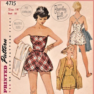 Vintage Sewing Pattern Reproduction- 1950's 50's Playsuits Sleeveless Coat- Multiple Sizes Bust 29 30 31 32 33 34 36 inch- INSTANT DOWNLOAD