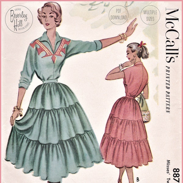 Vintage naaipatroonreproductie - jaren 1950 50 tweedelige patiojurkset - meerdere maten buste 30 32 34 36 38 - INSTANT DOWNLOAD