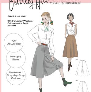Patron de couture pour jupe-culotte western des années 40 - Plusieurs tailles (téléchargement PDF)