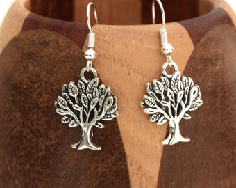 Tree of life earrings silver, tree of life silver clips