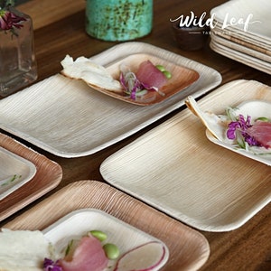 9.5 x 6 Inch / 25 Pack Rectangular Palm Leaf Plates. Natural, Eco-friendly, Compostable, Plastic-Free Disposable Party Pack image 9