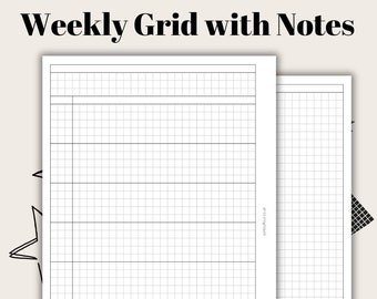 Weekly Grid with Notes - WO2P A5 Planner Printable PDF - Instant Download - Disc or Rings - Productivity Insert