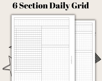 6 Section Daily Grid A5 Planner Printable PDF - Instant Download - Disc or Rings - Productivity Insert