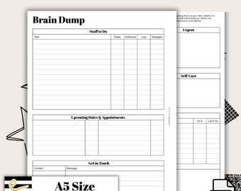 Detailed Brain Dump A5 Planner Printable PDF - Instant Download - Disc or Rings - Productivity Insert - To Do - GTD - Inbox