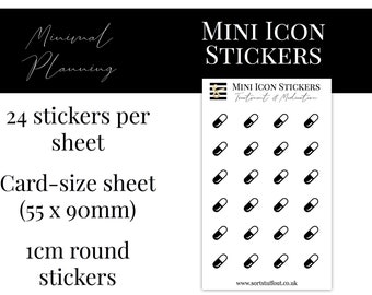 Mini Icon Stickers - Treatment & Medication - Functional Stickers for Planning. Minimal Planner Deco for Planners. 24 Stickers on One Sheet