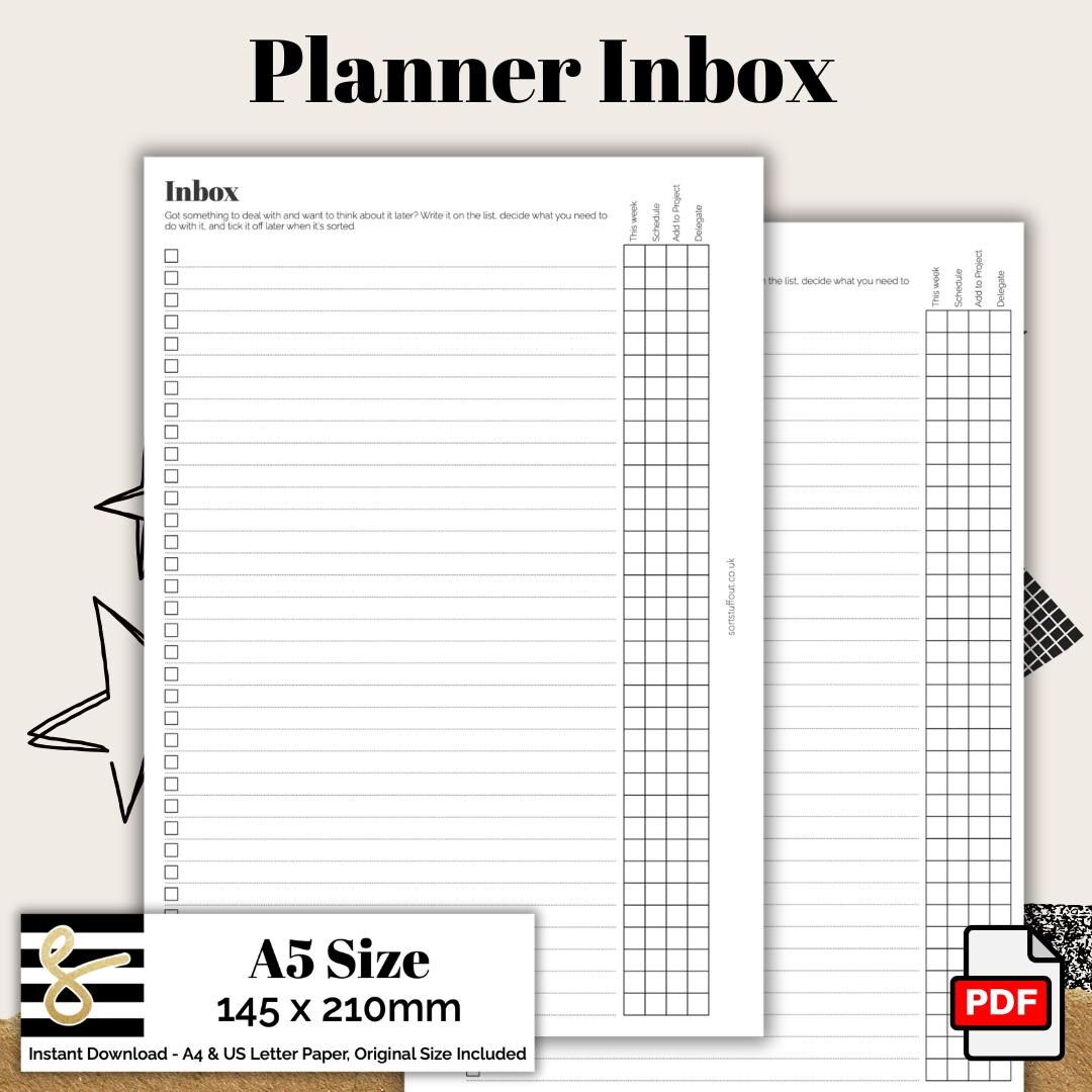 A5 Inbox Printable PDF - Instant Download - Disc or Rings ...