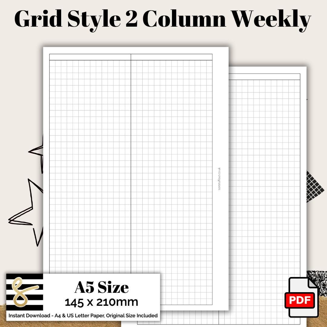 A5 Grid Style 2 Column Weekly Printable PDF - Instant Download - Disc ...