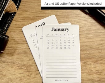 PRINTABLE 2026 Calendar Date Cards - Functional Planning - Use as Bookmarks, Decoration