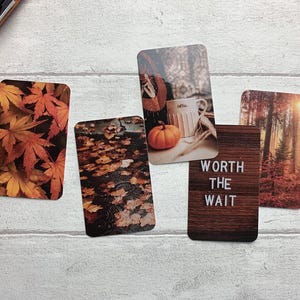 Cartões de diário - Conjunto Autumn Golds - Pacote com 5 para decoração de planejador - Use como marcadores de página, decoração - Opções de clipe e porta-cartões