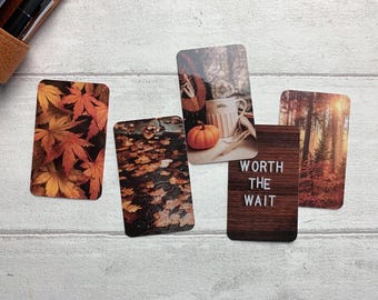 Journal Cards - Autumn Golds Set - 5 Pack for Planner Deco - Use as Bookmarks, Decoration - Clip and Card Holder Options
