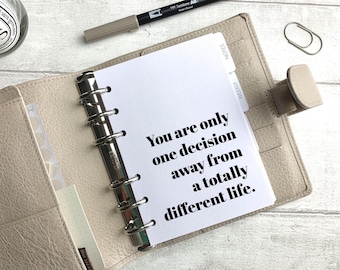 Totally Different Life - Habits, Motivation and Mindset Dashboard - A5, B6, PW, Personal, A6, Pocket, Mini Ring Planners. Protective Cover.