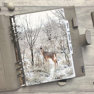 Winter Hirsch im Schnee Dashboard - passend für A5, B6, Personal Wide, Personal, A6, Pocket, Mini Ring Planner. Schutzhülle.