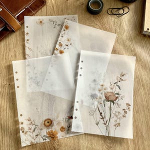 Cruscotti in pergamena con fiori selvatici autunnali - Set da 4 - Adatto per planner A5, B6, PW, Personal, A6, tascabili e ad anelli. Aggiungi decorazioni e strati.